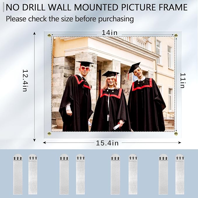 Acrylic Picture Frame for Wall, Clear Diploma Frame, No Drill Floating Frameless Photo Frame for Diploma Certificate Degree Document & Artworks Display, Graduation Gift for Students(2 Pack, 8.5X11 Straight edge)