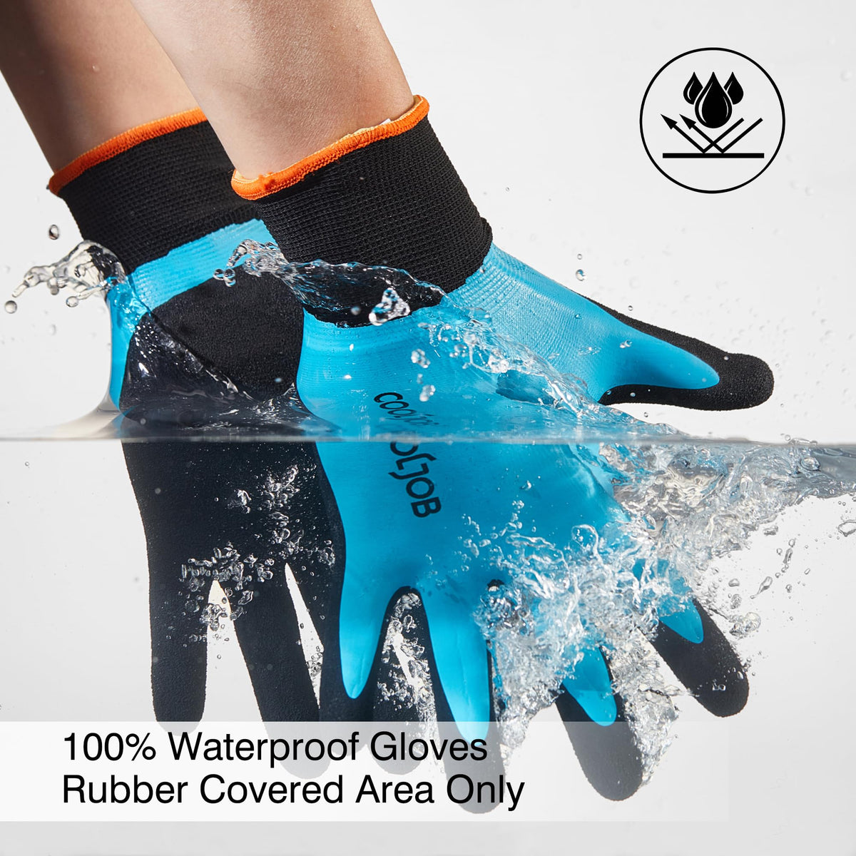 COOLJOB Waterproof Gardening Work Gloves with grip for Women & Men, Double Rubber Coated for Garden Yard Outdoor Construction Worker, Blue Small Size 2 Pairs