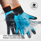 COOLJOB Waterproof Gardening Work Gloves with grip for Women & Men, Double Rubber Coated for Garden Yard Outdoor Construction Worker, Blue Large Size 2 Pairs