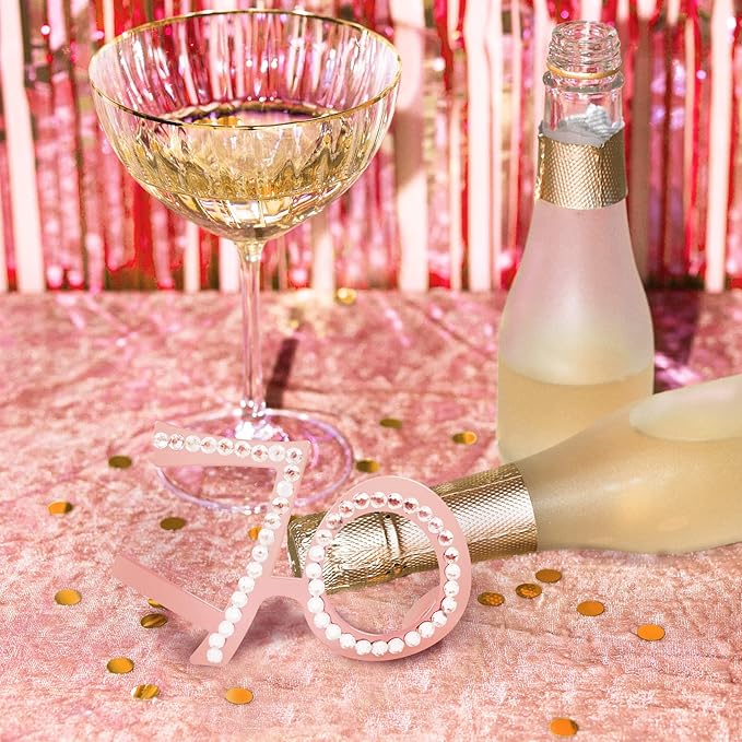 70th Birthday Glasses - 6 Pairs Rose Gold 70 Years Old Glasses with Rhinestones Frame, Funny Plastic Costume Photo Booth Props for 70th Anniversary Party Decorations