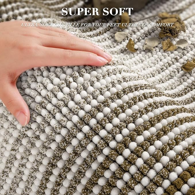 Bathroom Rugs and Mats Sets, 2 Piece Thick Absorbent Chenille Bath Mat Rug Set Non Slip, Soft Shaggy Bath Room Floor Mats for Bathroom, Machine Washable (Coyote Brown, 20" x 60" Plus 20" x 32")