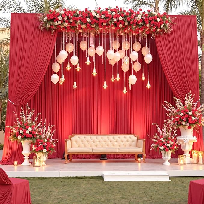 30ft x 15ft Red Wrinkle Free Backdrop Curtains for Parties,Silky Polyester Fabric Wedding Ceiling Drapes, 6 Panels 15ft Photo Back Drop Drapes for Baby Shower Photography Stage Background Cloth