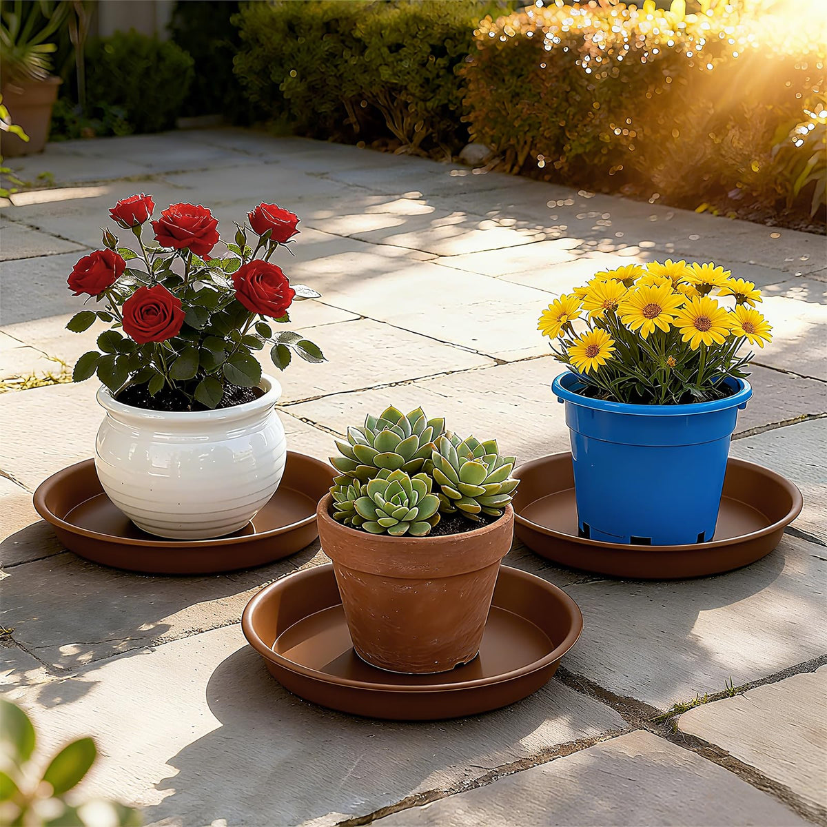 TITE Plant Saucer 16 inch,Heavy Large Planter Durable Thicker Plastic Plant Trays for Indoors and Outdoor,Plant Saucer Drip Trays,Brown (16 inch,Brown) Pack of 3