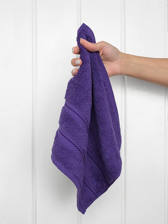 American Soft Linen Luxury Washcloths for Bathroom, 600 GSM 100% Cotton 4 Piece Turkish Wash Cloth Set, 13x13 in Soft Rags for Body and Face, Purple Washcloths