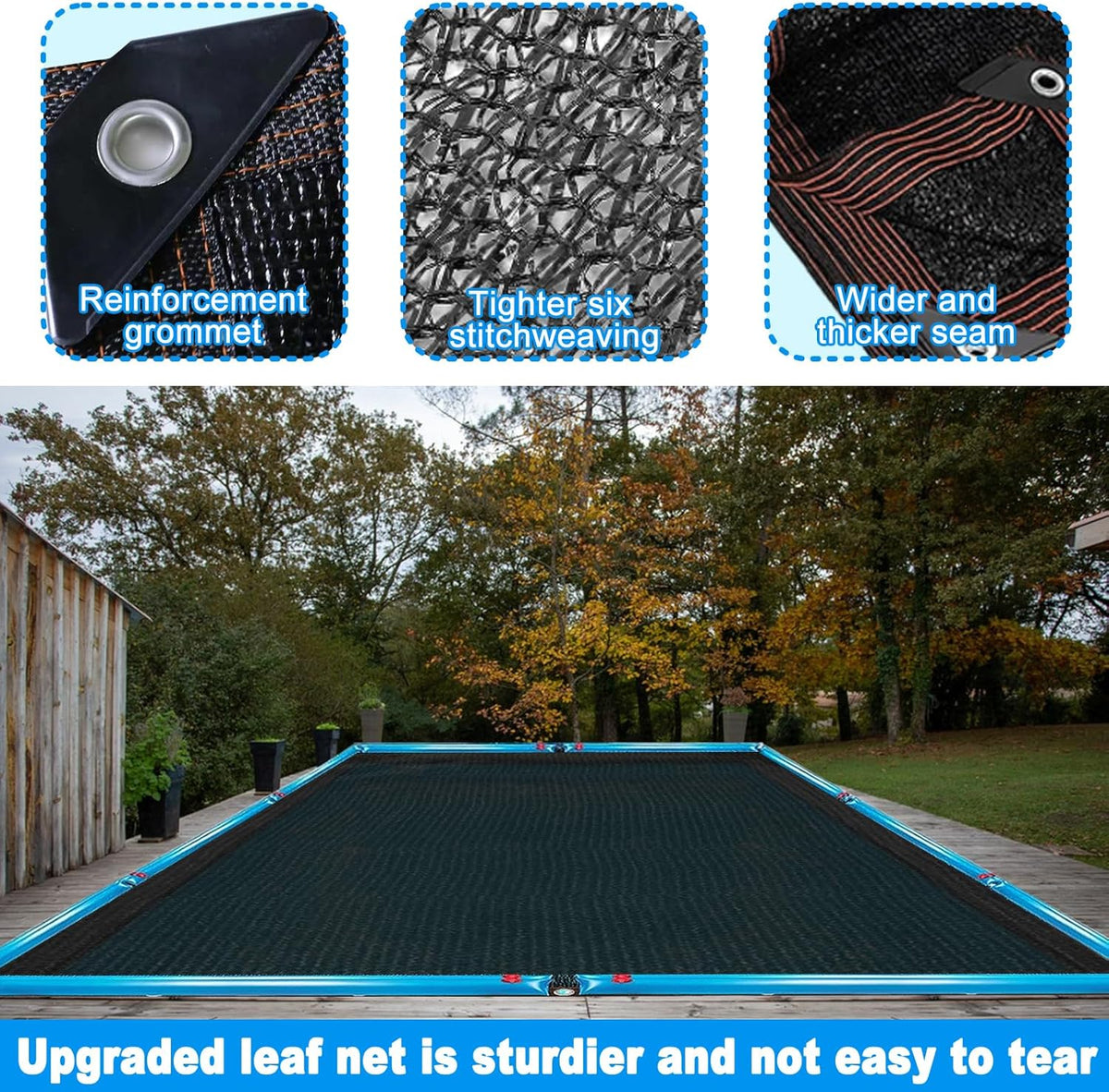16 x 32FT Pool Leaf Net Cover- Thicken Rectangle Leaf Netting for Inground and Above Ground Swimming Pools Cover with Reinforced Gromments,Winter Above Ground Pool Screen Cover, Catching Leaves