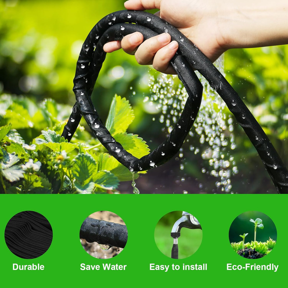 Flat Soaker Hose 15FT for Efficient Watering Tree - Durable Double Layer Design for Gardens, Lawns, and Vegetable Fields (15FT)