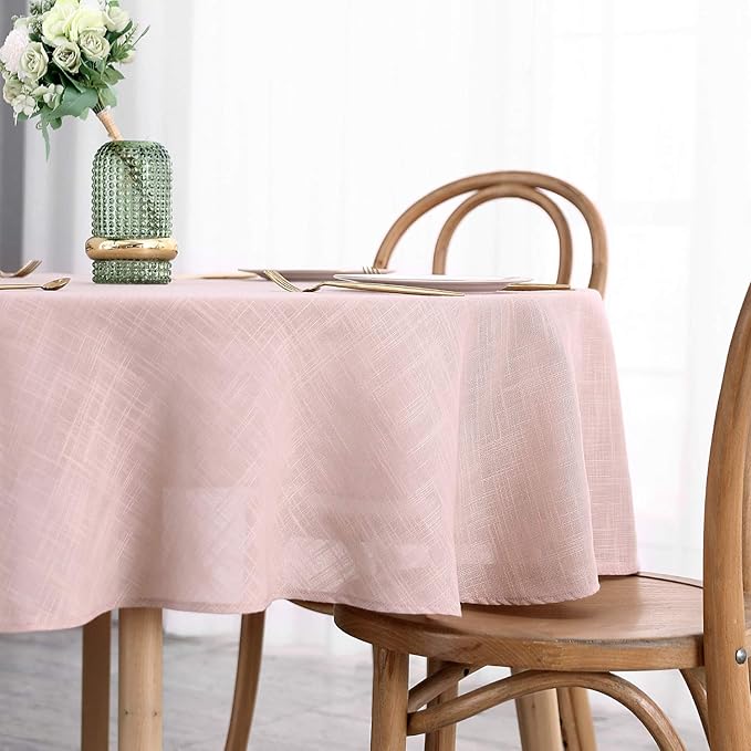 maxmill Lux Faux Linen Tablecloth with Slubby Yarn Textured Weaves Wrinkle Resistant Anti-Shrink Soft Table Cloth for Kitchen Dining Restaurant Tabletop for Event Holiday Dinner Round 70 Inch Blush