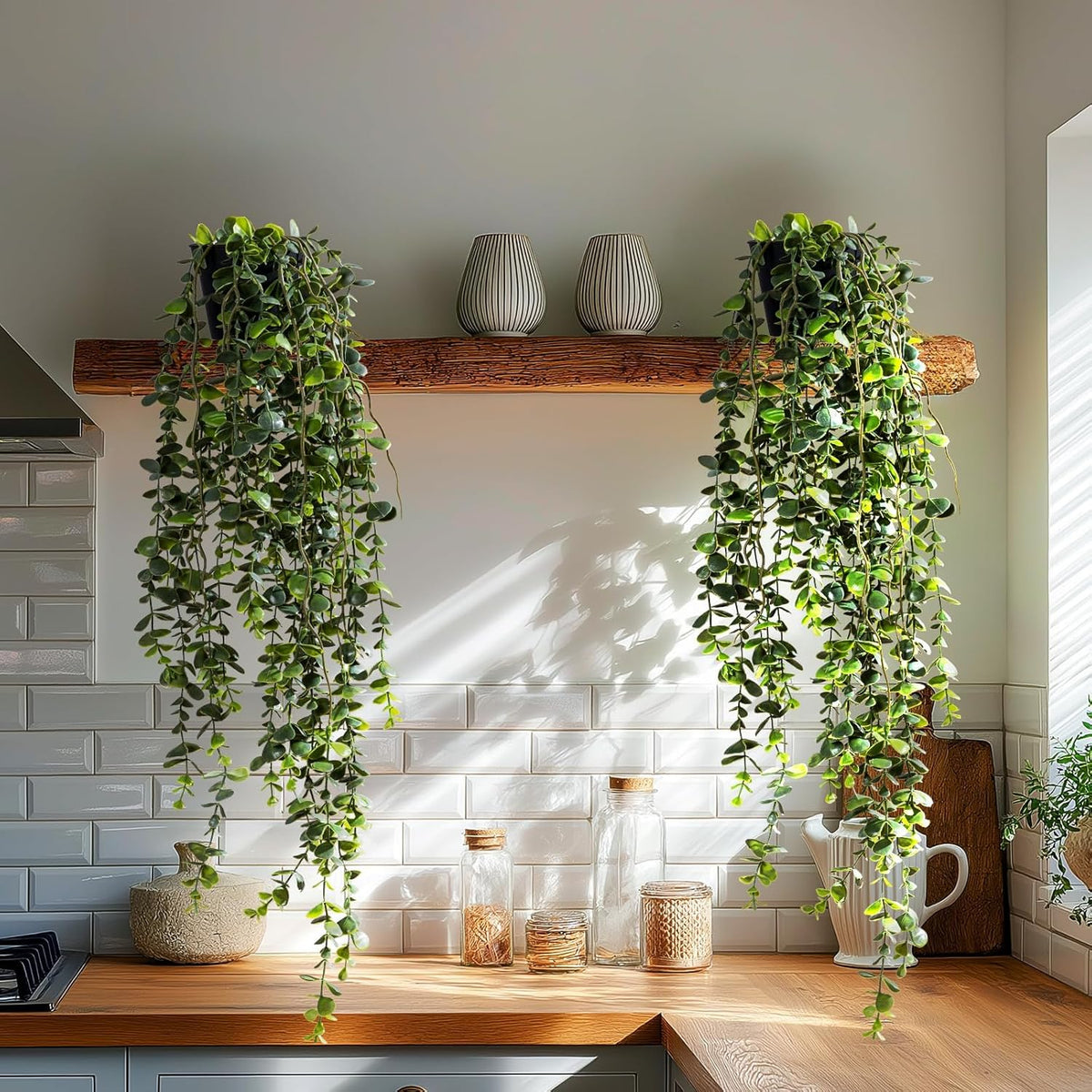 Artificial Hanging Plant 2 Pcs Faux Plant Ivy Vine Faux Eucalyptus Vines Fake Potted Greenery for Wall Living Room Home Shelf Office Bathroom Outdoor Indoor Decor (Type 7)