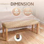 Outdoor Backless Bench, All-Weather Wicker & Solid Acacia Wood, Premium Garden Bench with Woven Rattan Seat and Thick Outdoor Cushion for Patio, Porch, Living Room or Entryway (Natural, PE Wicker).