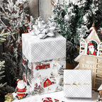LeZakaa Christmas Silver Wrapping Paper Mini Roll for Boy Kid, Red Truck, Snowy Pine Forest & Grid Plaid, Silver Foil Reversible Design for Winter Holiday Family Gathering, 17 inches x 32.8 Feet