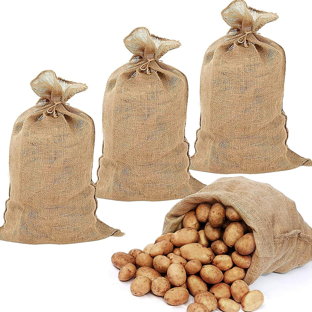 Agfabric Burlap Sacks 4pack 20"×40" Burlap Storage Bag with Strings, 100% Jute Fabric, Reusable Potato Bag for Food Storage, Plant, Gardening Planting, Food Grade, Set of 4