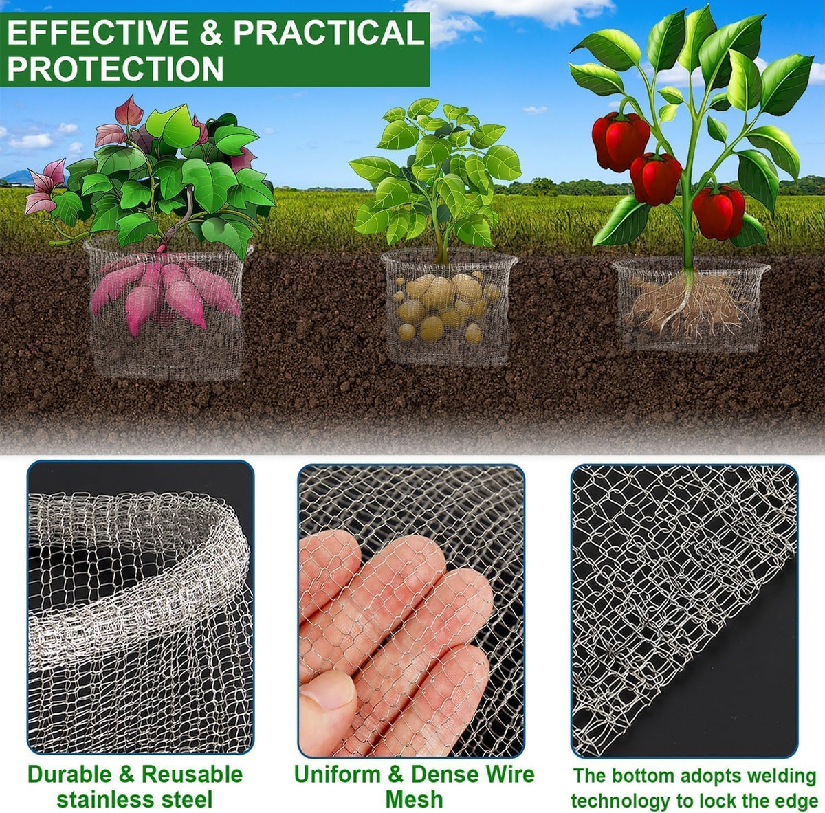 48PCS 1 Gallon Go-pher and V-ole Wire Baskets, 1 Gallon Plant R-oot Go-pher Baskets for Underground R-oot of Large Plants