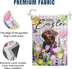 Happy Easter Labrador Dog Garden Flag Chocolate Lab Spring Flags Buffalo Plaid Bunny Eggs Yard Flag for Outside 12x18 Double Sided Small Decorative Floral Outdoor Flag