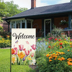 Welcome Flags for Outside,Spring Tulips Garden Flag for Yard Patio Lawn Decoration,12x18 Inch Double Sided