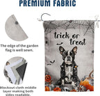 Halloween Boston Terrier Garden Flag Trick or Treat Yard Flag Ghost Dog Garden Flags for Outside 12x18 Double Sided Mini Skeleton Halloween Decor Outdoor Lawn Welcome Flag