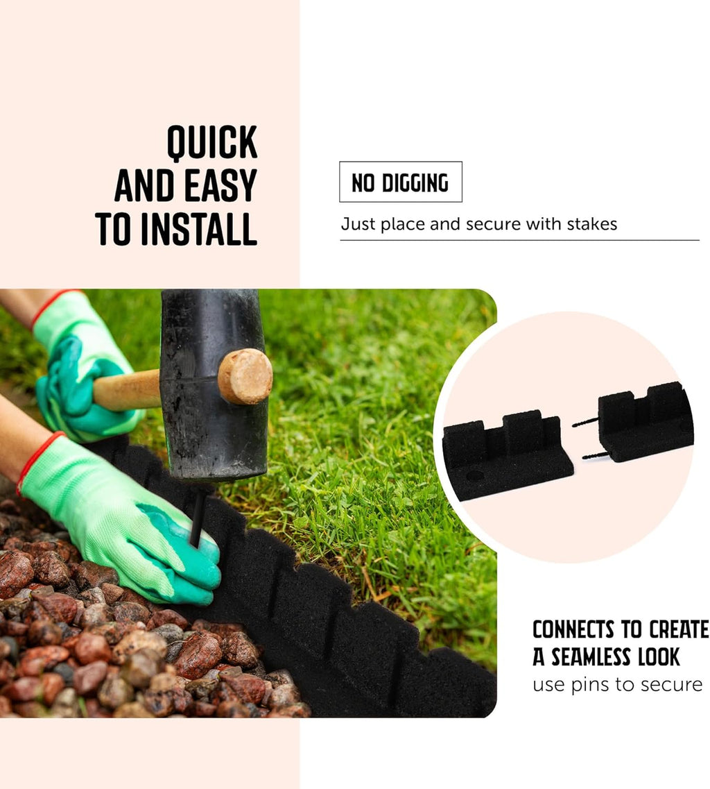 Playsafer L-Shaped Flexible Rubber Castle Edger for Lawns Landscaping and Playground | Easy No Dig Installation (2 Pack, Black)