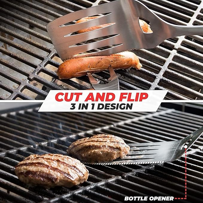 Grilling Accessories,Heavy Duty Stainless Steel BBQ Grill Tools Set, Spatula, Fork, Tongs Kit |with Storage Bag Barbecue Utensils Tool,for Outdoor Barbecue loversgift.