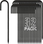 Kadrick 32-Pack Rebar Stakes 12 inch，J Hook Ground Stakes Anchors, Black Galvanized Fence Stakes,Heavy Duty 5/16'' Diameter