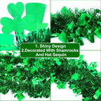 TURNMEON 3 Pack Total 49.2 Ft St.Patrick's Day Tinsel Garlands Decorations DIY Shamrocks Wreath for Front Door Irish Leprechaun Hat St.Patrick's Day Decorations Outdoor Indoor Home,16.4Ft by 4.3" Each