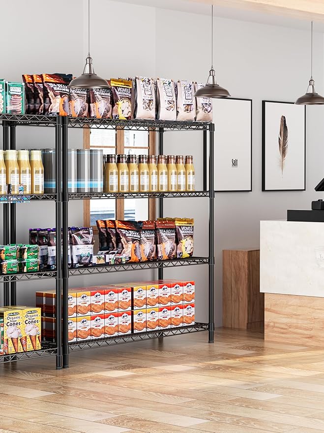 4 Tier Adjustable Storage Shelves,Heavy Duty Metal Utility Shelf 1400LBS Capacity Wire Shelving Unit Organizer Rack for Kitchen Office Pantry Room 18" D x 46" W x 59" H Black