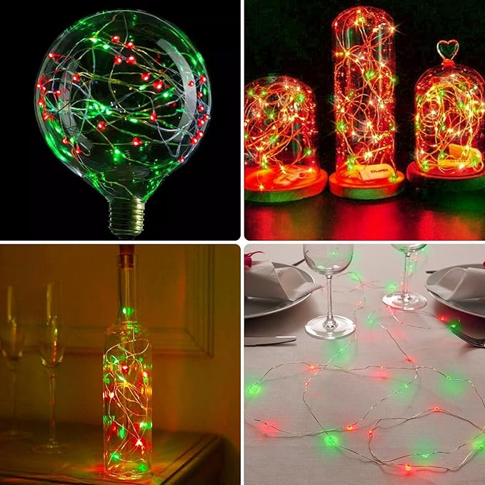 3 Pack Fairy Lights Battery Operated with Remote Control Timer, 26 FT 80 LED String Lights Outdoor Indoor, 8 Mode Twinkle Lights for Christmas Party Wedding Birthday Bedroom Décor (Red and Green)