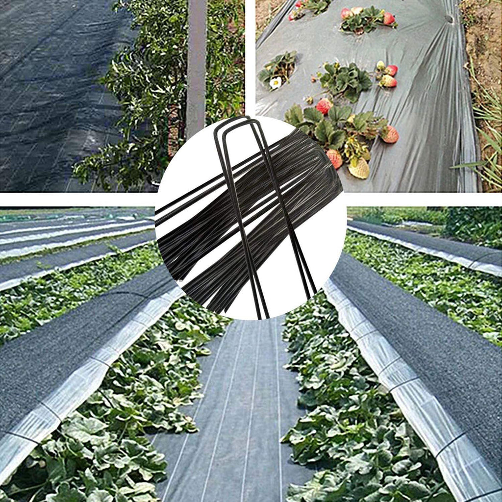 8 inch 20 Pack Black Galvanized Landscape Staples 11 Gauge Garden Stakes Pins Anti-Rust Ground Stakes U-Shaped Tent Stakes are Used for Weed Barrier, Irrigation Tubing, Yard Lawn, Landscape Fabric
