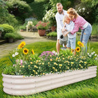 1MORE Galvanized Raised Garden Bed- Planter Garden Boxes Outdoor, Raised Beds for Gardening, 8x2x1ft Metal Garden Bed Kit for Vegetables Flower, Planter Raised Beds with Protective Tape & Tools.White