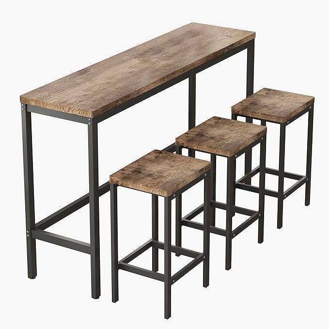 Harper & Bright Designs 4-Piece Dining Table Set, 60.2" L Solid Wood Dining Table with 3 Stools and Metal Frame for Kitchen Dining Room, Natural