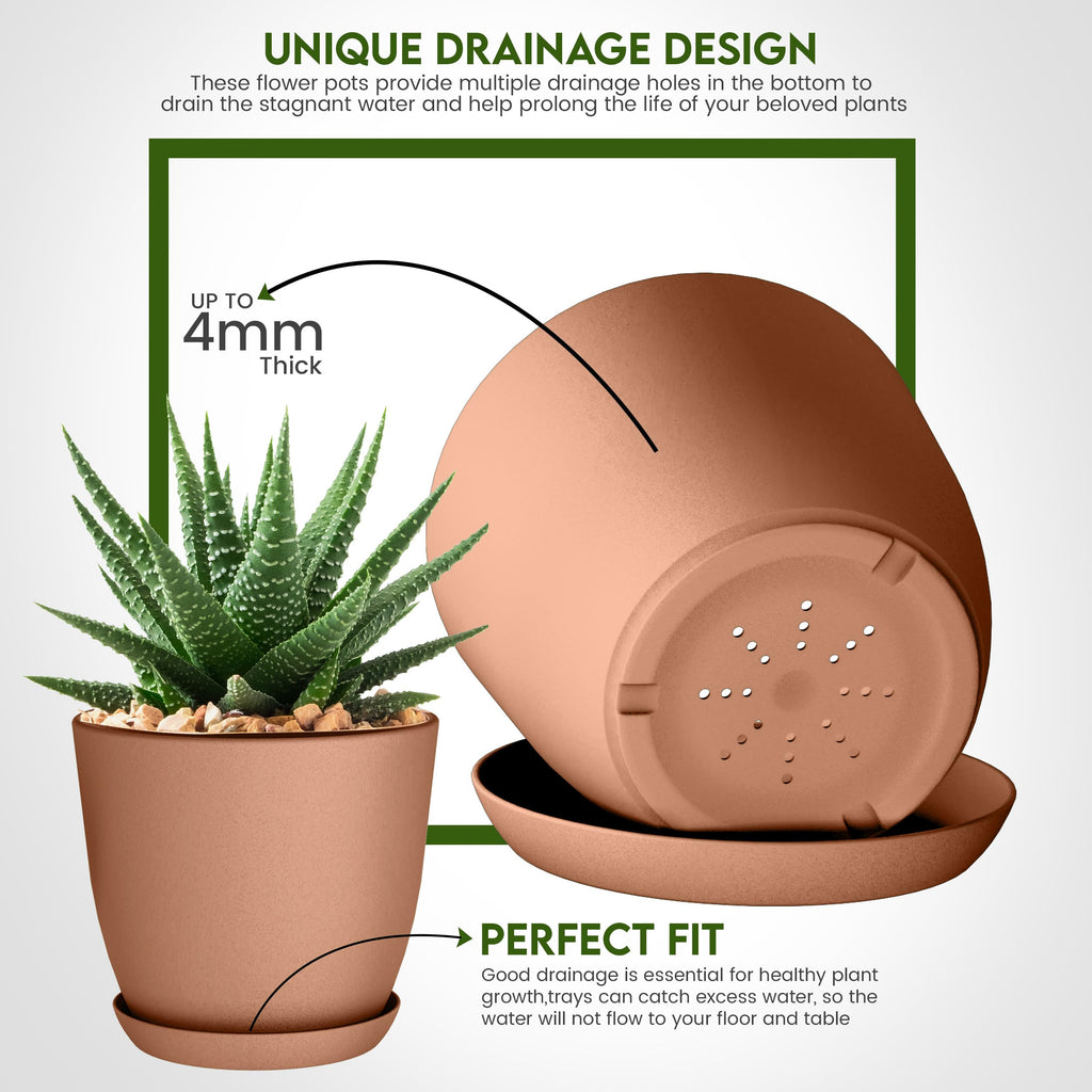 Plant Pots Indoor with Drainage, 5 Pack Multi-Size Planters Set, Terracotta