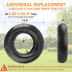 (1-Set) RRQ 4.80/4.00-8" Tire and Inner Tube Set, Universal Replacement Pneumatic Tires, Fits 15.5-inch wheels, TR-13 Straight Valve Stem, for Wheelbarrows, Dollies, Trolleys, Garden Carts and More