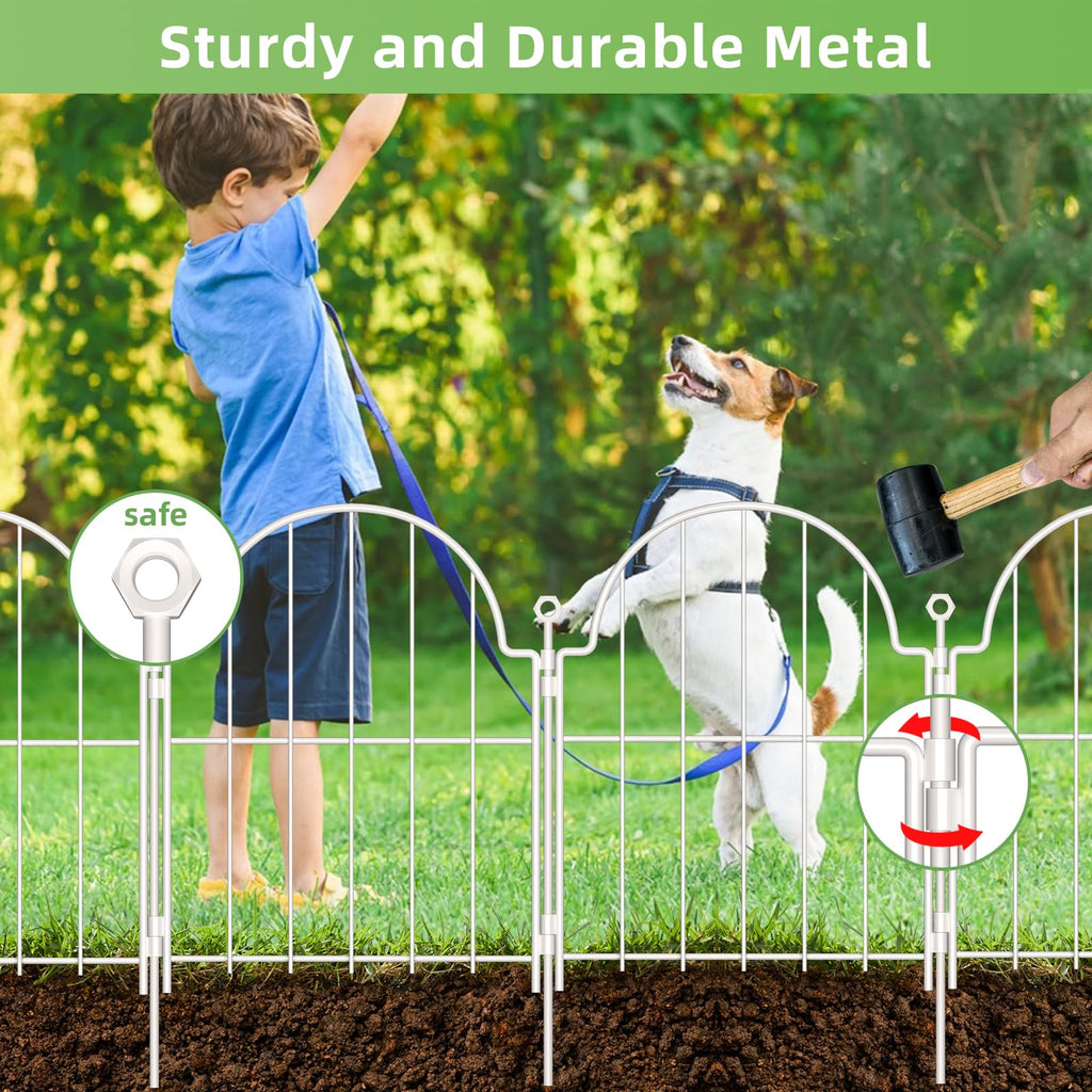 10 Pack White Decorative Garden Fence, 17in(H) x 10ft(L), with Ground Stake
