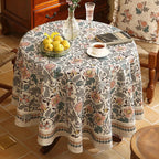 ISAENNE Designer Boho Floral Small Round Tablecloth,Linen Lotus Flower Pattern Colorful Table Cloth,Durable Decor Tablecloths for Dining Thanksgiving Kitchen Christmas,Diameter 55"-Hazel A