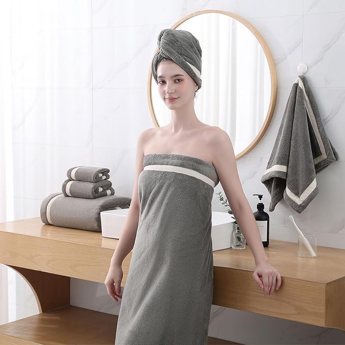 Bath Towel Set，Premium Microfiber Bathroom Towel-2 Extra Large Bath Sheets,2 Hand,2 Washcloths,Super Soft Highly Absorbent Luxury Shower Towels for Bathroom(Dark Grey 6Piece)
