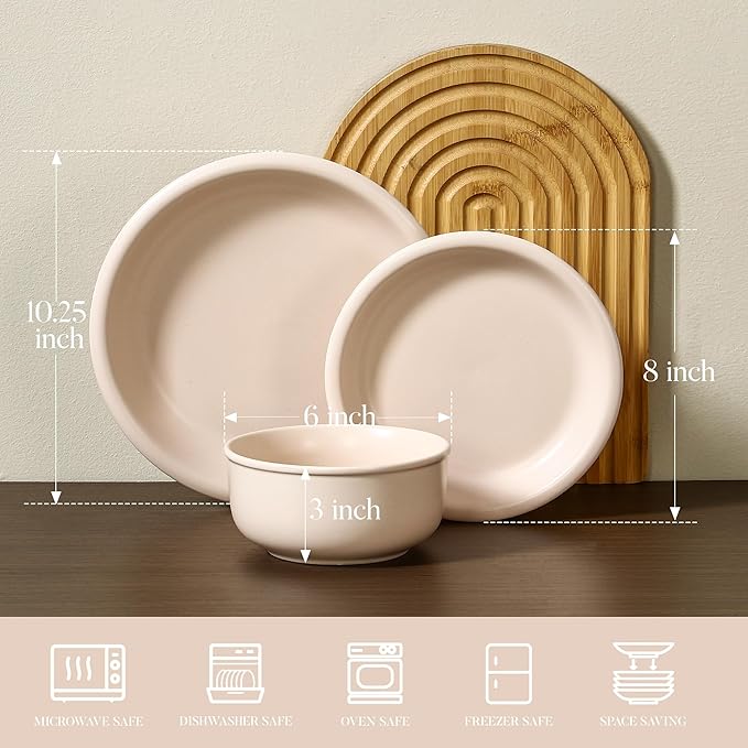 GZG Vintage Series - Ceramic Dinnerware Set for 8, 24 Pieces Stoneware Plates and Bowls Set, Lead-Free, Handcrafted Dishes Set, Microwave & Dishwasher Safe - Cream White