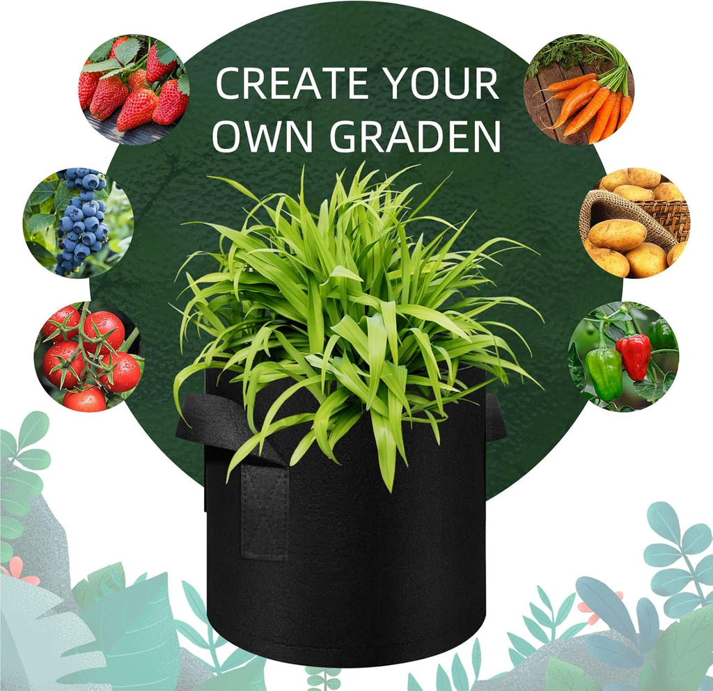 150-Pack 7 Gallon Grow Bags Bulk, Heavy Duty Thickened Nonwoven Fabric Pots with Handles, Felt Breathable Planter Bag, Garden Growing Bag for Vegetable Flower Plants Fruits, Black