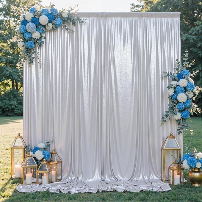 10x10FT Silver Sequin Backdrop - 2 Panels 5x10FT Wrinkle-Free Glitter Drapes for Weddings, Parties & Events