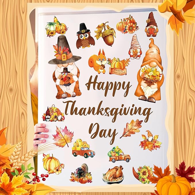 25 Pieces Thanksgiving Harvest Decoration Magnets for Refrigerator, Decorative Magnetic Fridge Stickers, Magnet Fall Autumn Signs Holiday Ornaments for Dishwasher Garage Door Kitchen Mailbox