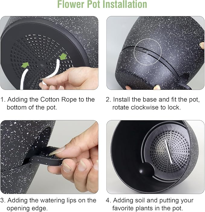 12 inch Large Self Watering Pots for Indoor Outdoor Plants, Flower Plant Pots with Mesh Drainage Holes for Garden House Plants, Plastic Planters with Reservoir for Home Decor, Speckled Black