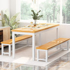 AWQM 43.3" Dining Table Set for 4, Kitchen Dining Table with 2 Benches, Dining Room Table Set with Metal Frame & Thickened Board for Kitchen, Restaurant, Oak