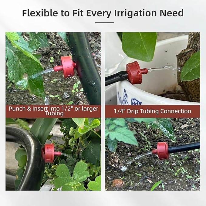 60PCS 2 GPH Pressure Compensating Drip Irrigation Spot Watering Drippers/Emitters, Self-Cleaning Constant Flow Drip Irrigation Emitters Heads Irrigation Drippers Parts for Drip Irrigation System