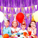 4 Pack Purple Foil Fringe Curtain Backdrop, 3.28Ft x 8.2Ft Metallic Tinsel Foil Fringe Streamer for Party, Photo Booth Props, Birthday, 2022 Graduation Decoration Party Supplies