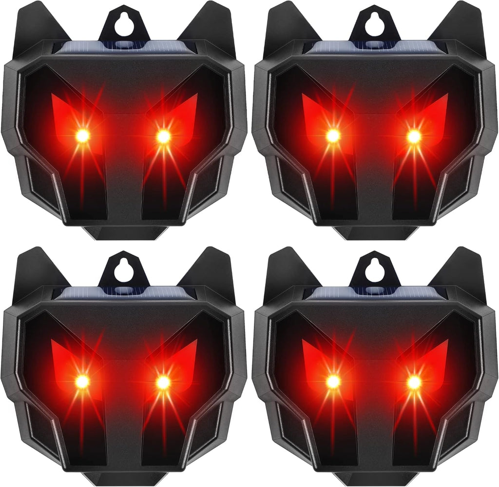 Solar Animal Repellent, Set of 4 Predator Eyes Animal Deterrent Sentinels with Red LED Blinking Lights Drive Away Raccoon, Deer, Skunk, Cat, Coyote from Yard Farm and Chicken Coops