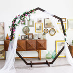 7FT Wedding Arch, Heptagonal Wood Arch for Wedding Ceremony, Arbor Backdrop Stand for Garden Parties, Indoor, Outdoor, Wooden Arbor Rustic Farmhouse Theme