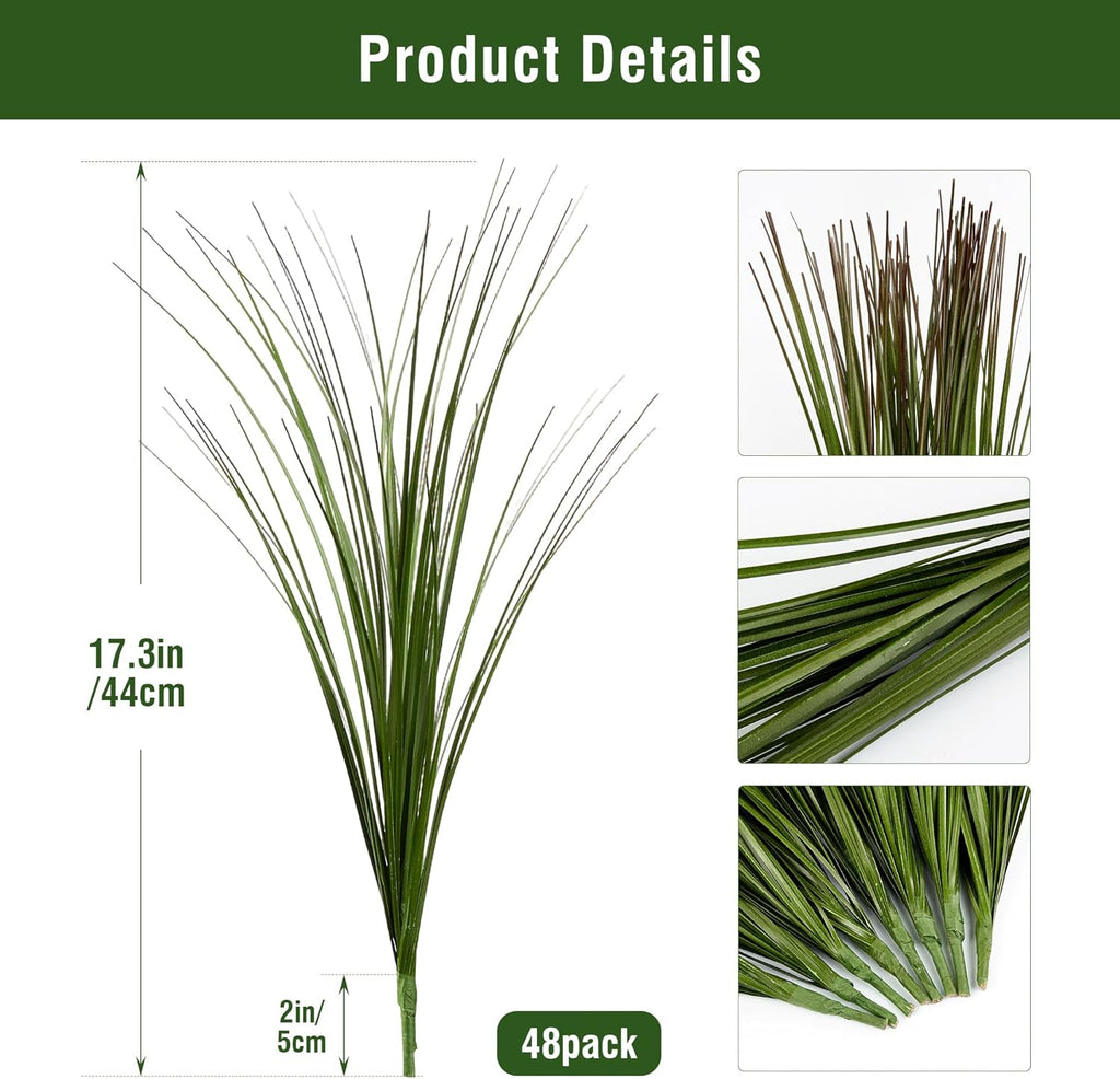 48PCS 17.3" Fake Plants Artificial Wheat Grass Greenery Plastic Plants Fake Grass Artificial Plants for Outdoor Decor Artificial Grass Plant with Greenery Stems for Indoor Home Decoration