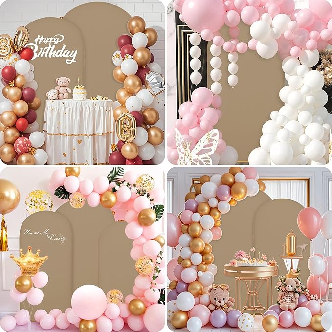 Wedding Arch Covers Arch Backdrop Cover Arch Stand Covers 7.2FT 6.6FT 6FT Set of 3 Arch Cover Spandex Fabric Stretchy Backdrop for Wedding Birthday Party Decoration Baby Shower (Khaki)
