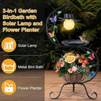 hogardeck Bird Bath for Outside with Solar Lamp, Metal Birdbaths for Outdoors with Flower Planter Pedestal, Vintage Birdbath for Garden Yard Patio Lawn Decor