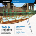 8" Standard Snap Ties for Concrete Forms - 1" Plastic Cones, Integral Heads - 2:1 Safety Factor, 2,250 lbs Working Load - Construction Grade 4 Gauge Steel (Long End - 8.25", 25)
