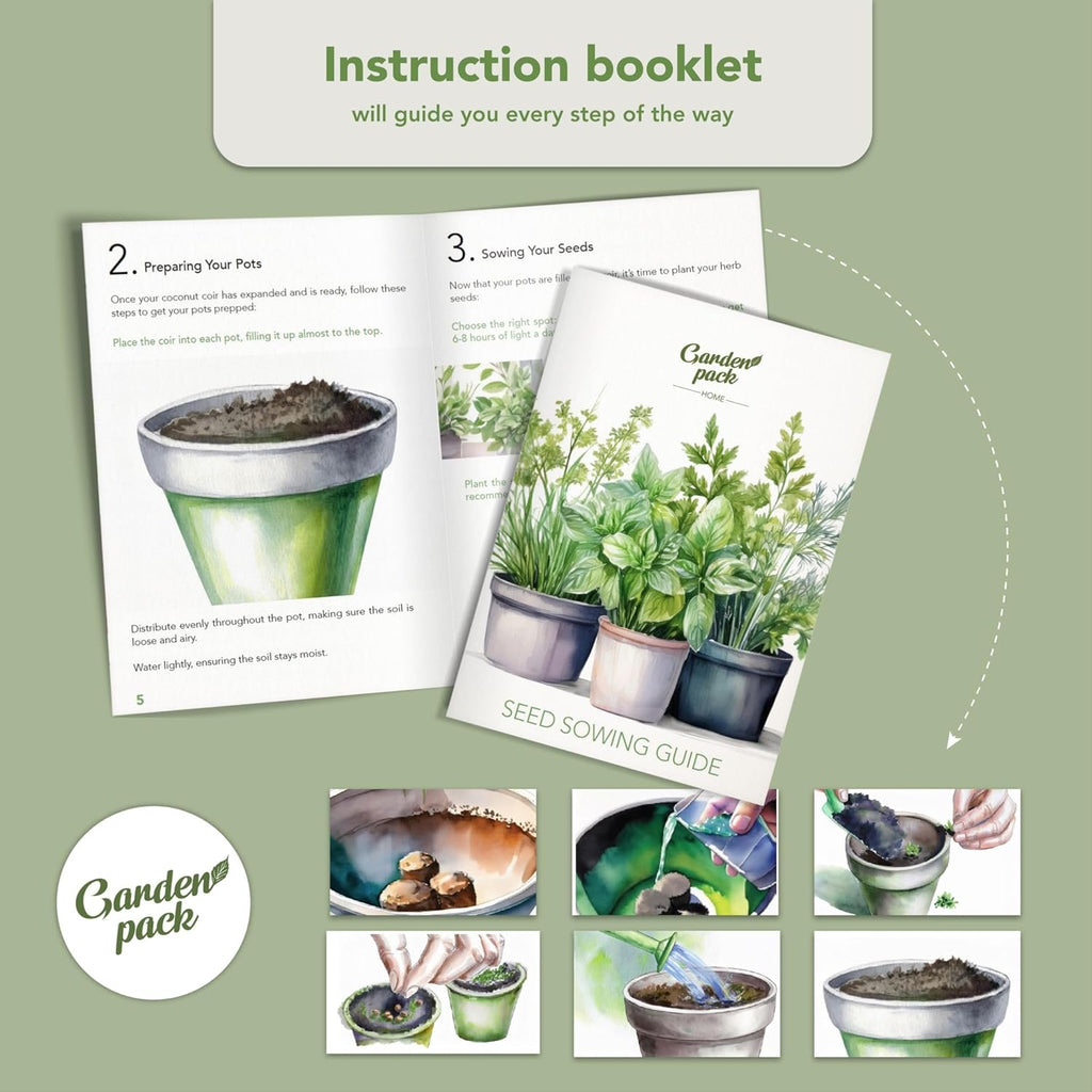 Garden Pack 10 Herb Indoor Window Herb Garden - Includes Pots, Trays, and Compressed Soil for Easy Indoor Herb Growing - Perfect Kitchen Herb Garden Starter Kit for Beginners and Gifts