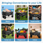 Yesker Foldable Wagon - 300lbs Collapsible Garden Carts with All Terrain Wheels for Outdoor Camping Sports Shopping Gardening - Heavy Duty Portable Utility Trolley (Black)