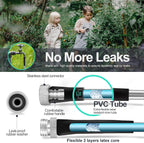 SPECILITE 200ft 304 Stainless Steel Garden Hose Metal, Heavy Duty Water Pipe with Nozzles for Yard, Outdoor - Flexible, Never Kink & Tangle, Puncture Resistant (Sliver)